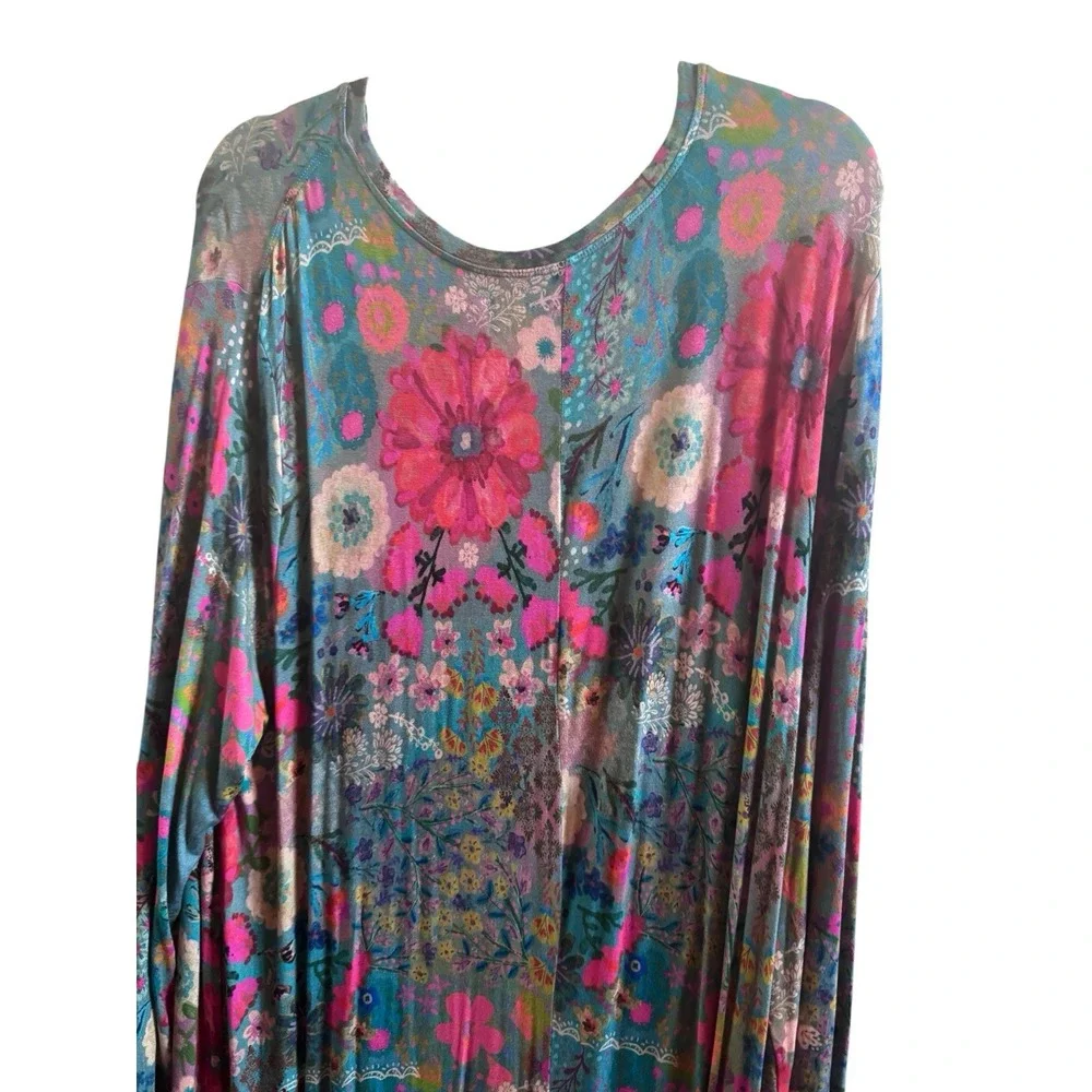 NWOT Natural Life Buttersoft Maxi Dress XXL Blue Garden Patchwork Adjustable Hem - Picture 6 of 10